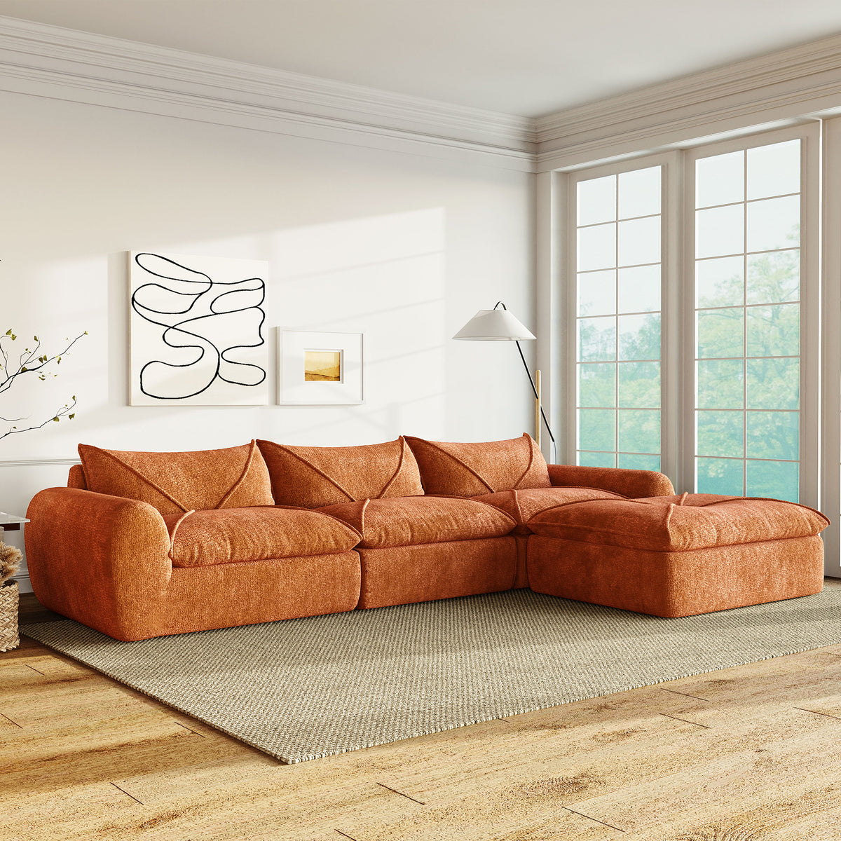 Chenille Sectional Sofa Orange
