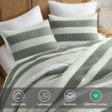 Comforter Set 3-Piece - Striped Textured Print, Sage, King/Cal King
