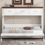 White Twin Size Murphy Bed with 3 Drawers, LVL + MDF Frame, 85.6''L x 15.1''W x 60.5''H
