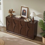 4 Door Accent Cabinet with Solid Wood Carved Doors, Adjustable Shelves