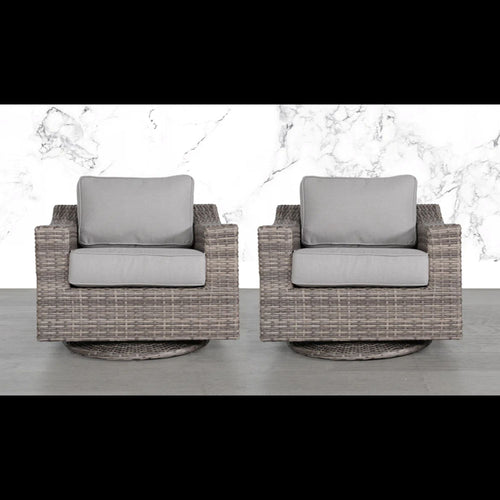Outdoor Swivel Patio Chair Wicker Gray Aluminum 33in Cushioned
