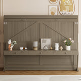 Queen Size Wall Murphy Bed with Storage, Foldable Cabinet Bed with Vanity Desk, Center Mirror & 2 Side Drawers, Distressed Gray(OLD SKU:LP000766AAE)