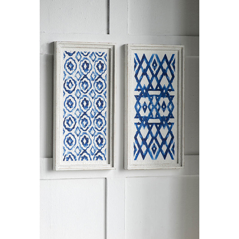 Blue and White Modern Hanging Wall Sculptures Set of 2, 12.5" x 24.5
