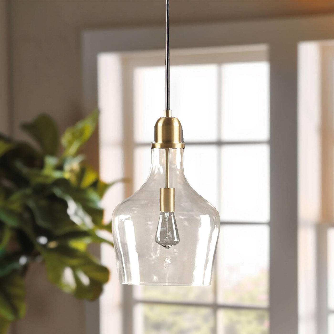 Bell Shaped Glass Pendant Light Gold Clear 13