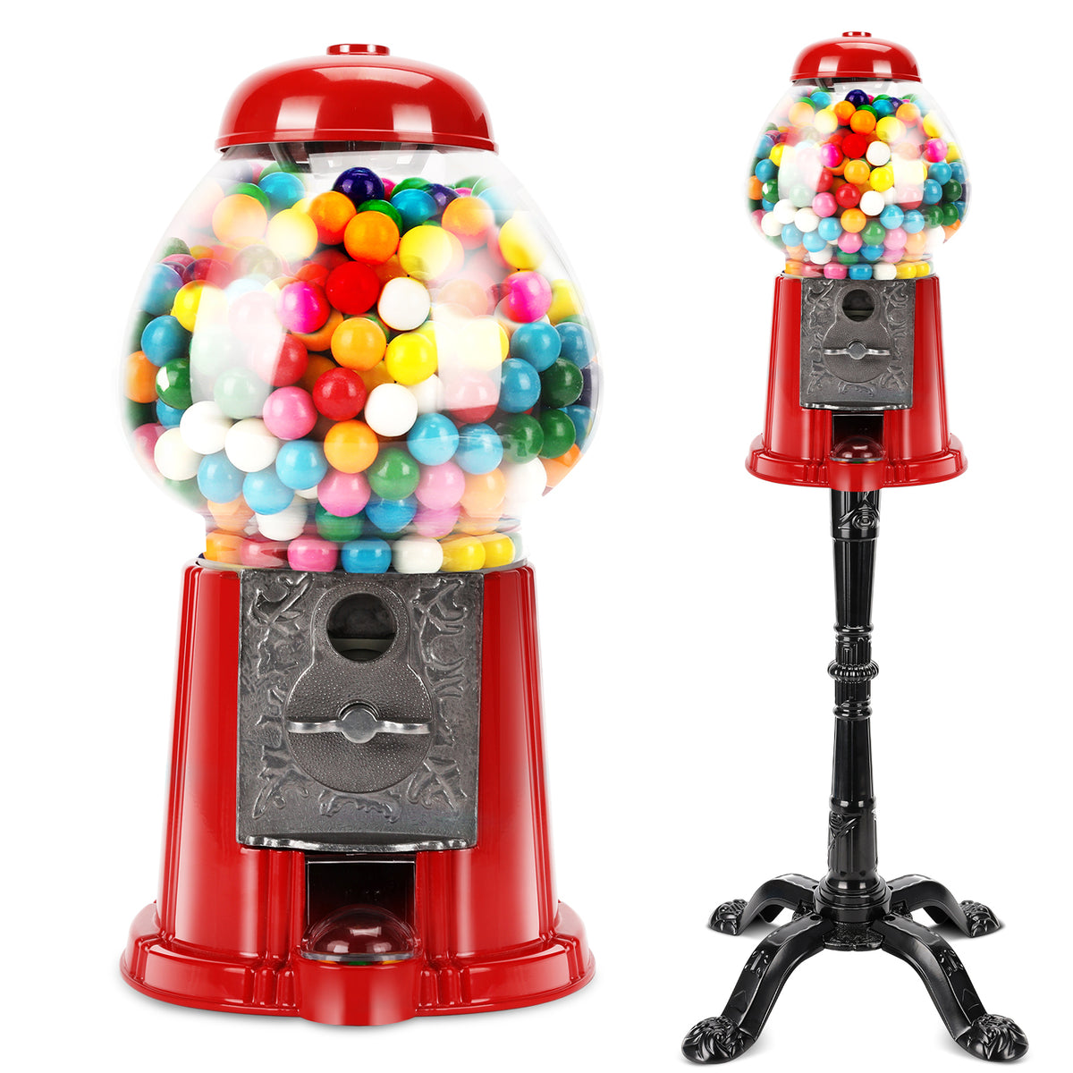 15 Inch Commercial Red Big Gumball Machine With Stand Key-Operated Uncharged Can