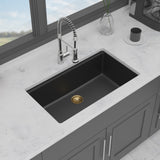 Quartz Kitchen Sink - 30" x 19" x 9.65" Black Granite Composite Workstation