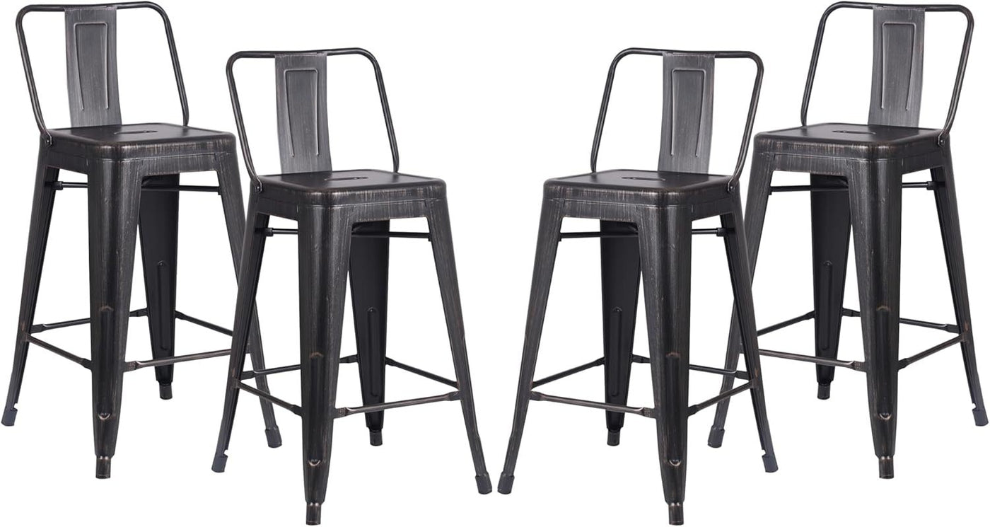 24" Matte Black Metal Industrial Barstools, Set of 4