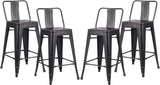 24" Matte Black Metal Industrial Barstools, Set of 4