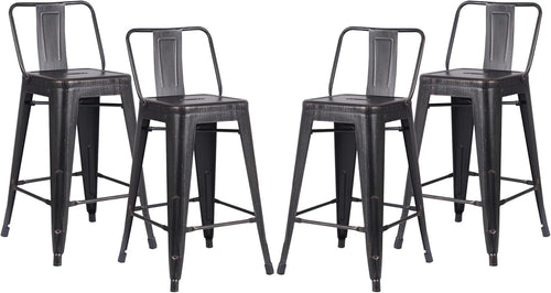 24" Matte Black Metal Industrial Barstools, Set of 4