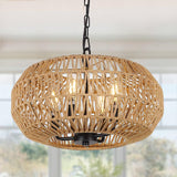 4-Light Wicker Rattan Boho Pendant Chandelier, 15.7