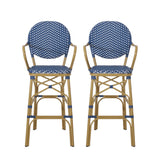 Navy Blue Outdoor Wicker Aluminum Barstool Set 29.5