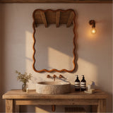 Yellowish Brown 24'x36' Wavy Rectangle Solid Wood Frame Decorative Mirror,For Be
