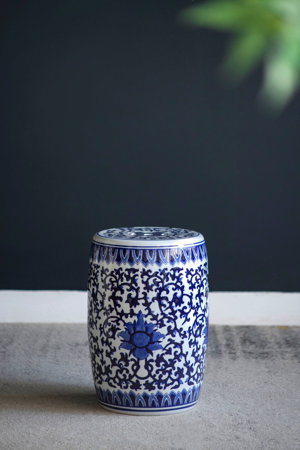 Ceramic Garden Stool, Blue and White Small Side Tabel, D11' x 16'