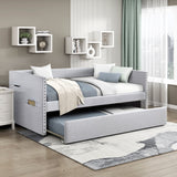 Daybed with Trundle Wood Sleeper Light Gray