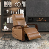 Brown Faux Leather Swivel Glider Recliner Chair Wooden Arms
