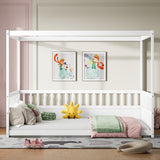Full Size Canopy Floor Bed Frame with Four Poster Design