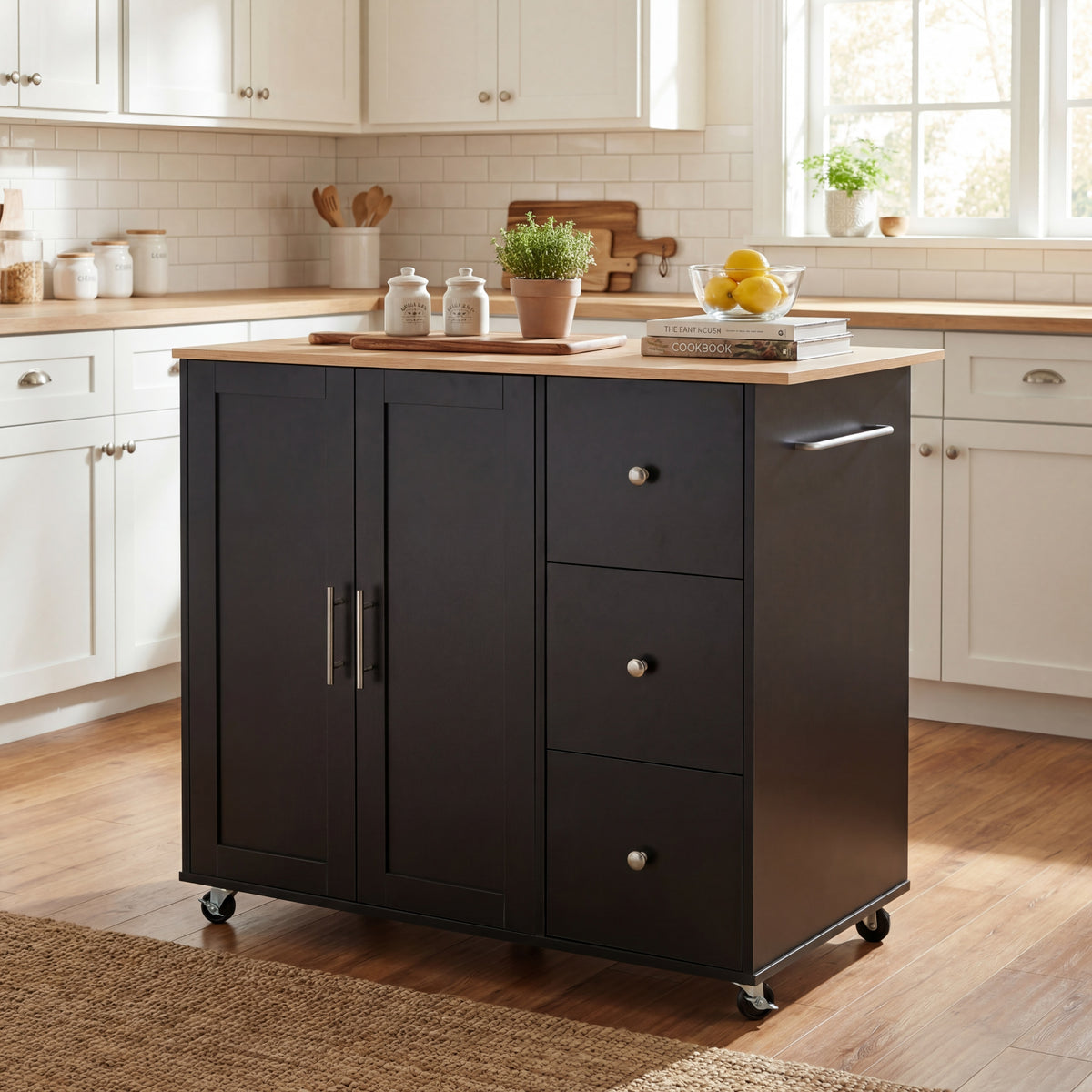 Mobile Kitchen Cart with Storage, 39.76'' Rolling Kitchen Island with 2 Doors