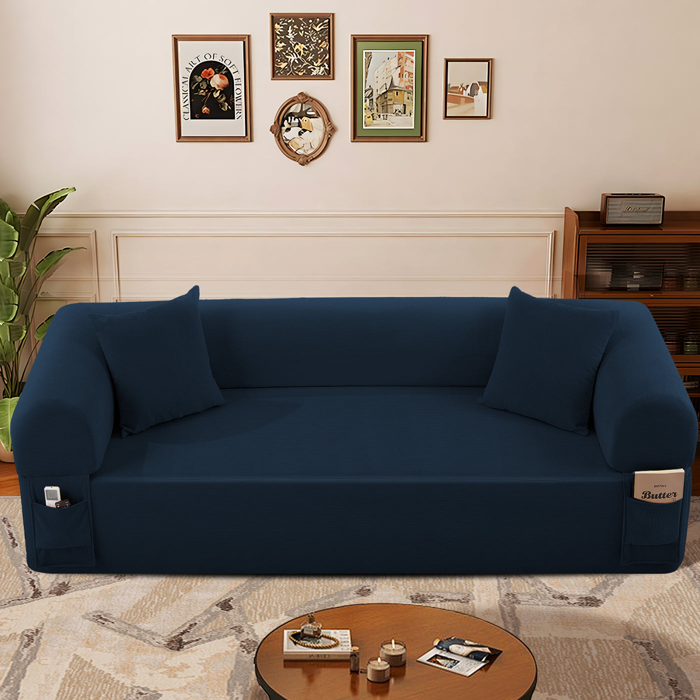 Blue Sofa with Pocketed Springs, High-Density Foam & Storage