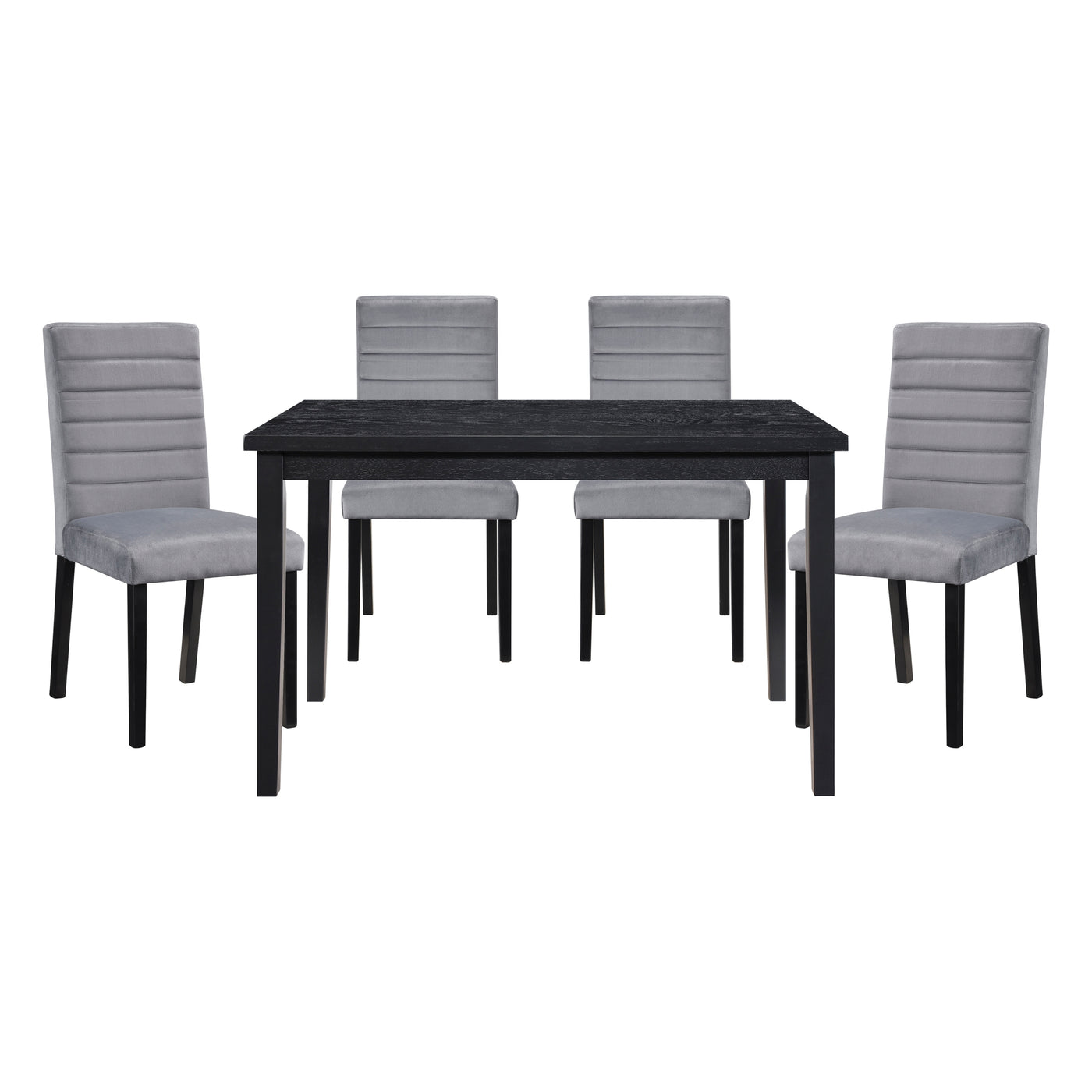 5pc Black Dining Set Table and 4 Gray Velvet Chairs