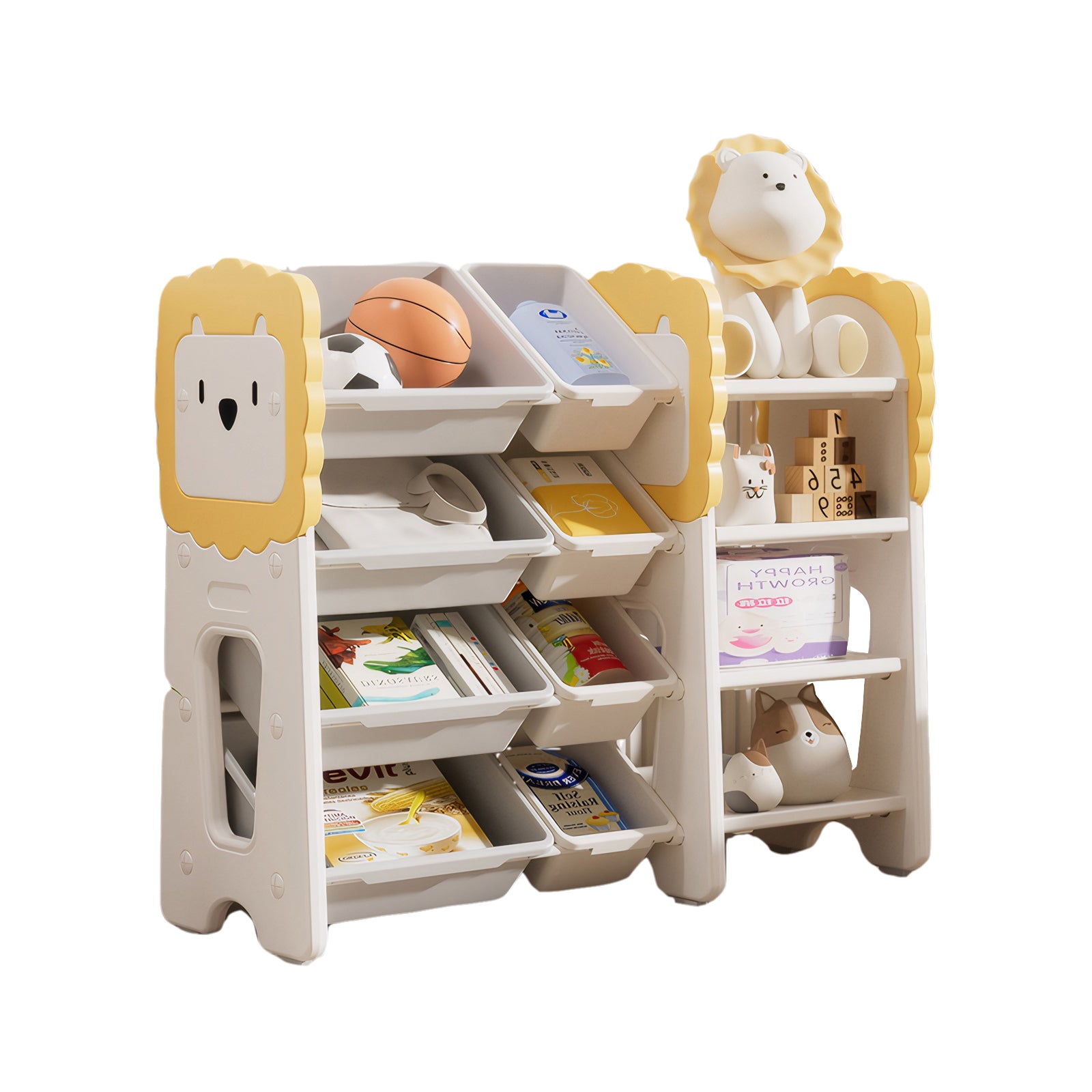 4-Tier Kids Bookshelf and Toy Storage with 8 Removable Bins for Study Room