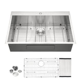 Brushed Nickel 33x22 Kitchen Sink Drop In Single Bowl 16 Gauge