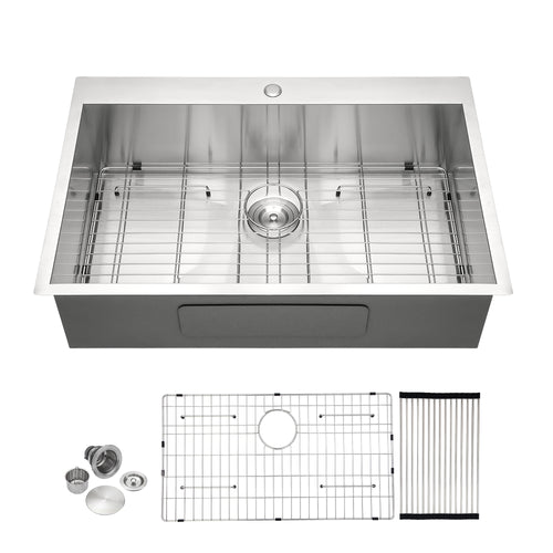 Brushed Nickel 33x22 Kitchen Sink Drop In Single Bowl 16 Gauge