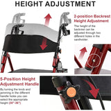 Lightweight Foldable Rollator Walkers with Seat for Seniors, 350 lb Capacity