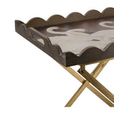 Brown MDF Side Table with Swan Motif Iron Base 23.5x15.5x24