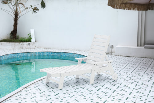 Oversized Chaise Lounge Chair 5-Position White Patio