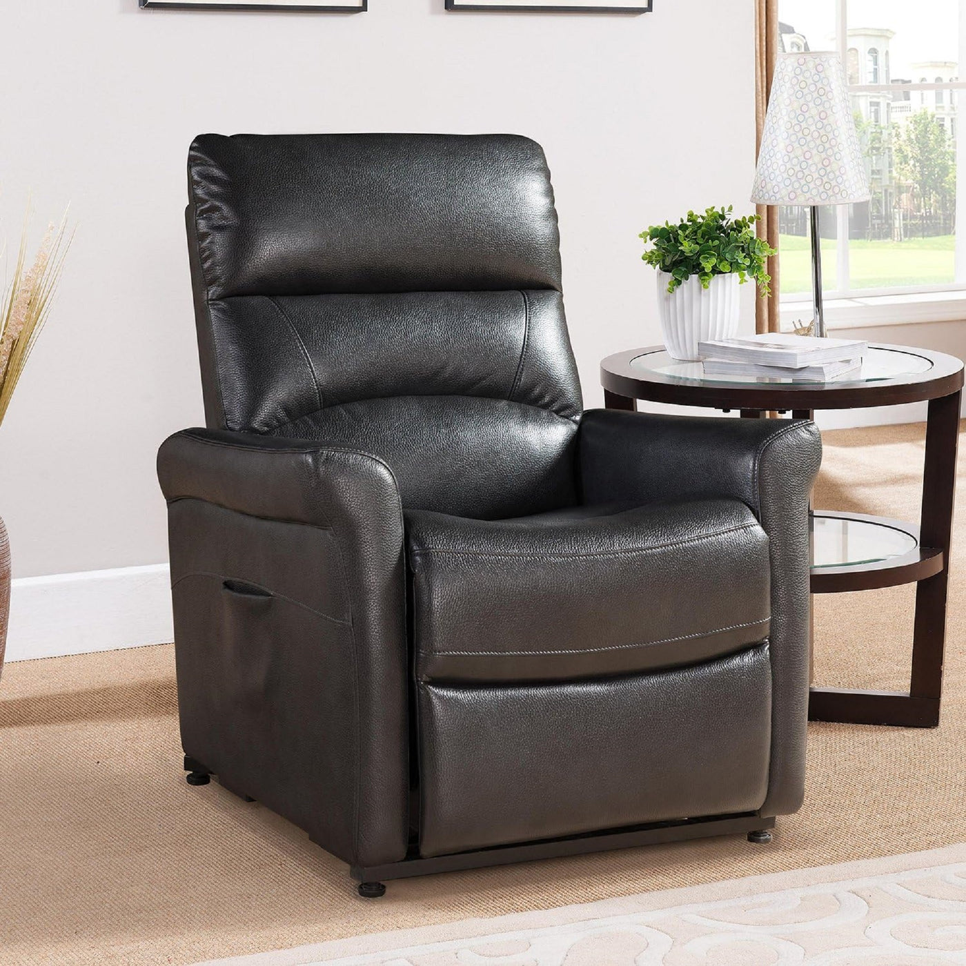 Power Lift Recliner Chair Faux Leather Charcoal