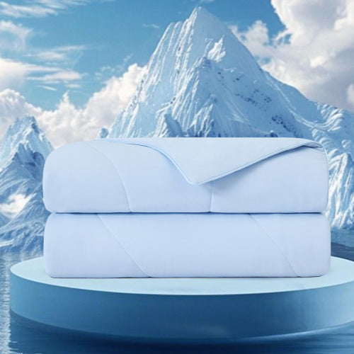 Cooling Comforter 90x90", Nylon-Spandex Wave Quilted, Ice Blue