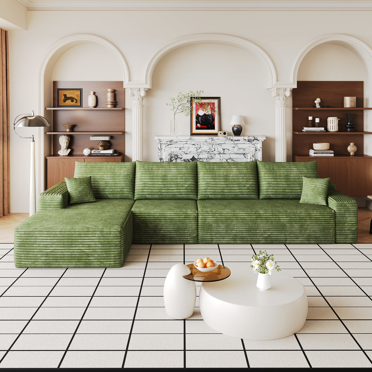 Fabric Chaise Sofa Green