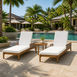 Outdoor Lounge Chair Acacia Wood Rattan Beige Cushion 4 Position
