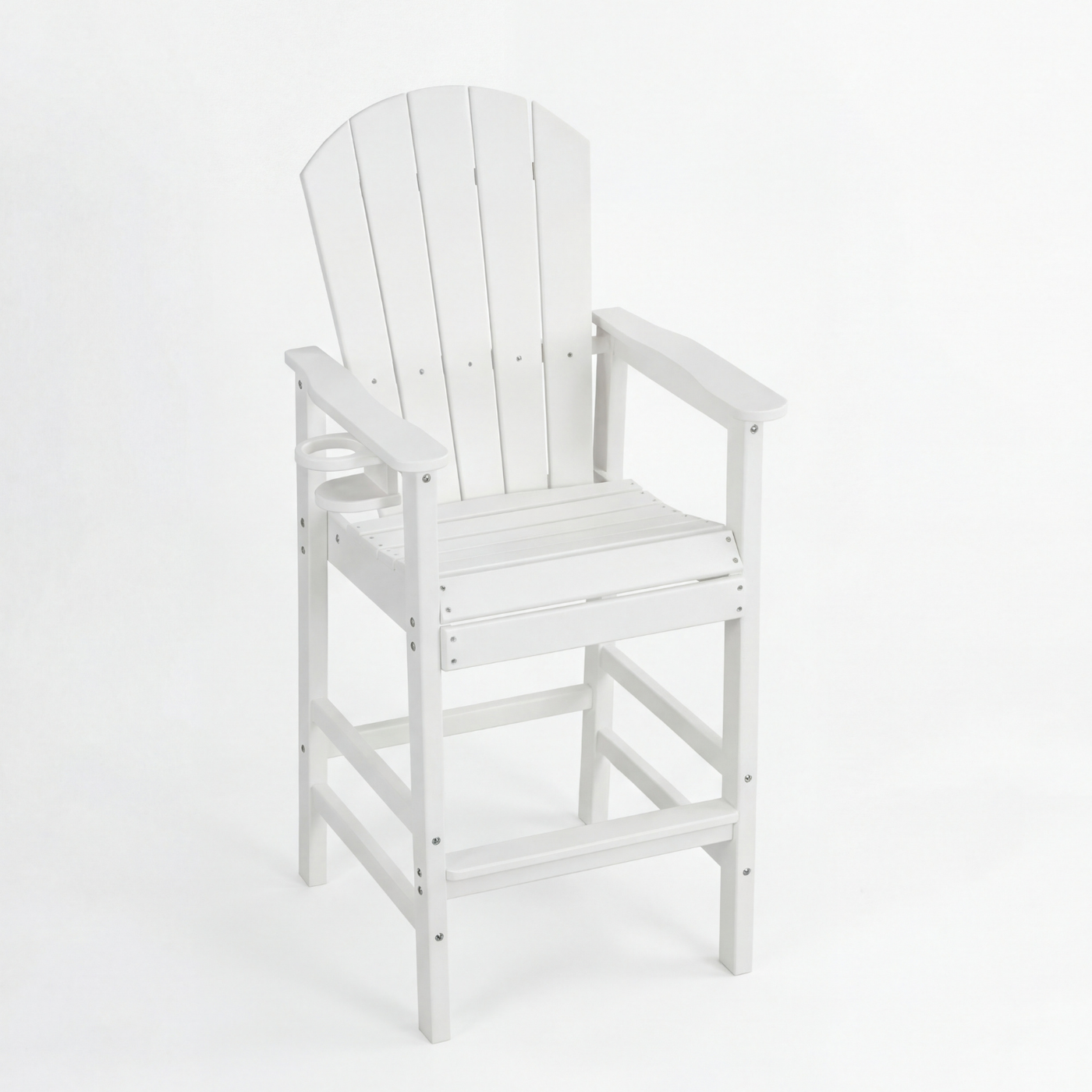 HDPE Bar Height Adirondack Chair White UV Resistant Cup Holder