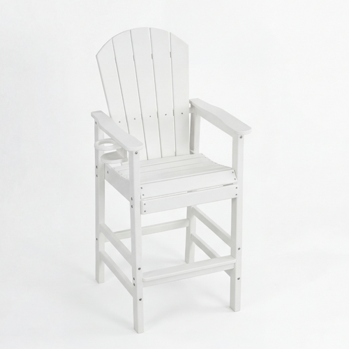 HDPE Bar Height Adirondack Chair White UV Resistant Cup Holder