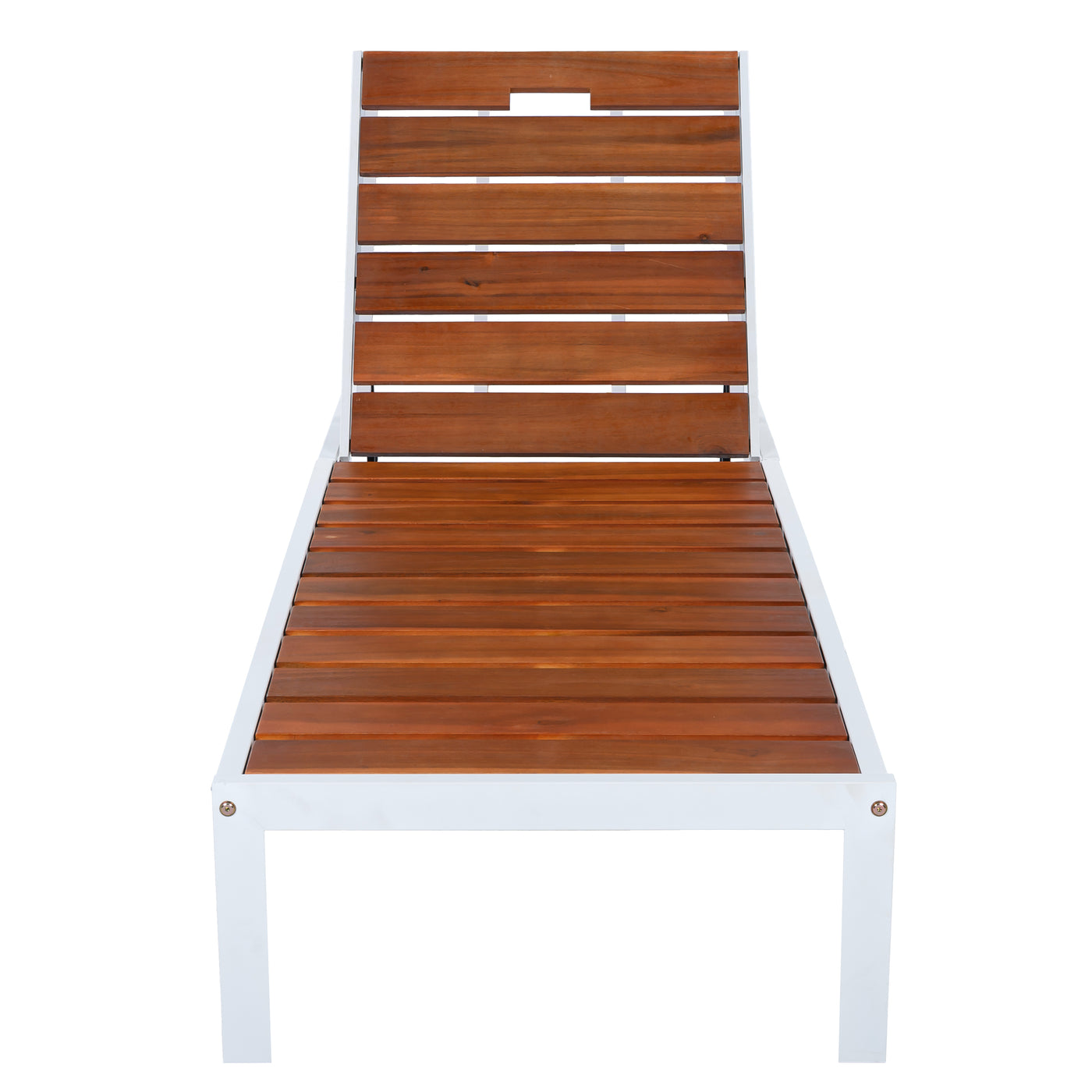 Outdoor Chaise Lounges with Adjustable Backrest in White+Brown, Acacia Wood and Powder-Coated Steel Frame, 78.7' Long for Patio, Poolside or Beach