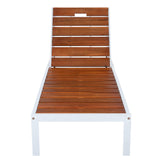 Outdoor Chaise Lounges with Adjustable Backrest in White+Brown, Acacia Wood and Powder-Coated Steel Frame, 78.7' Long for Patio, Poolside or Beach
