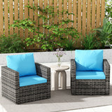 Outdoor Patio Rattan Wicker Set 2 Seat Light Blue