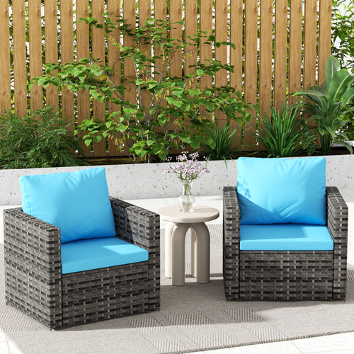 Outdoor Patio Rattan Wicker Set 2 Seat Light Blue