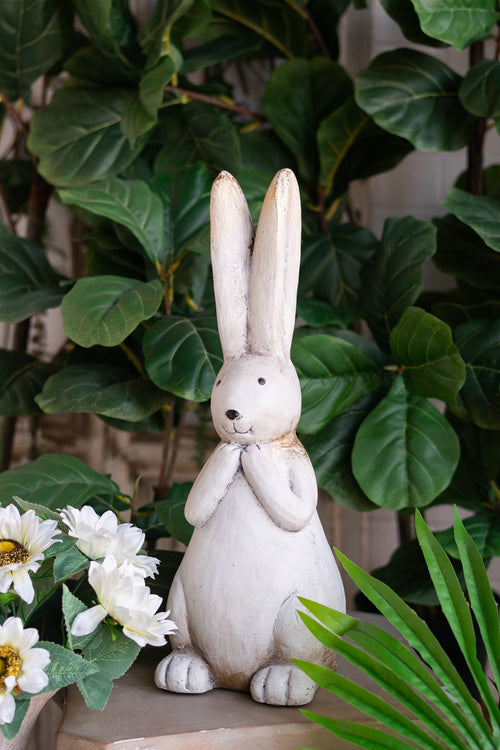 Textured White Magnesium Bunny Rabbit with Gold Details 7.5x7x20
