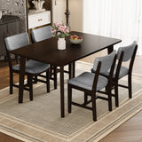 Rustic 5-Piece Dining Set - 1 Solid Wood Table + 4 Upholstered Chairs,