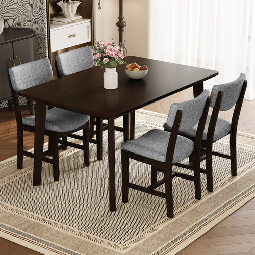 Rustic 5-Piece Dining Set - 1 Solid Wood Table + 4 Upholstered Chairs,