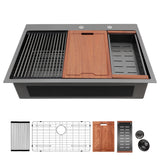 Gunmetal Black 33' Drop-In Kitchen Sink with Ledge Workstation, 16 Gauge Stainle