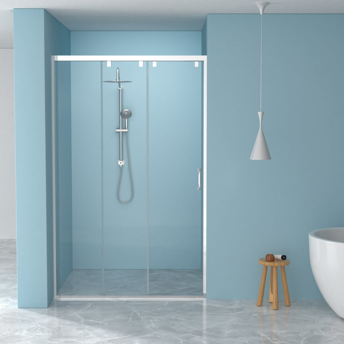 48"W× 76"H Triple Bypass Sliding Shower Door With 5/16 In. (8mm) Clear Glass