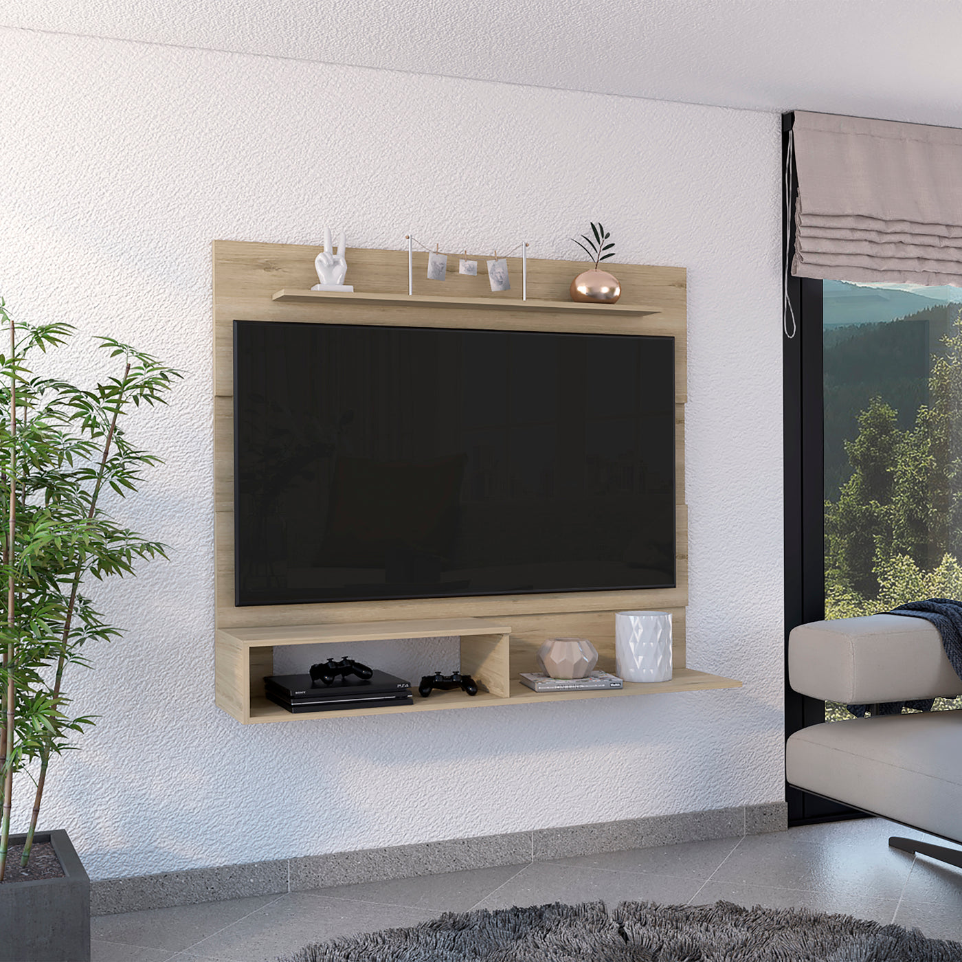 Light Pine TV Cabinet with 2 Shelves - Fits up to 55