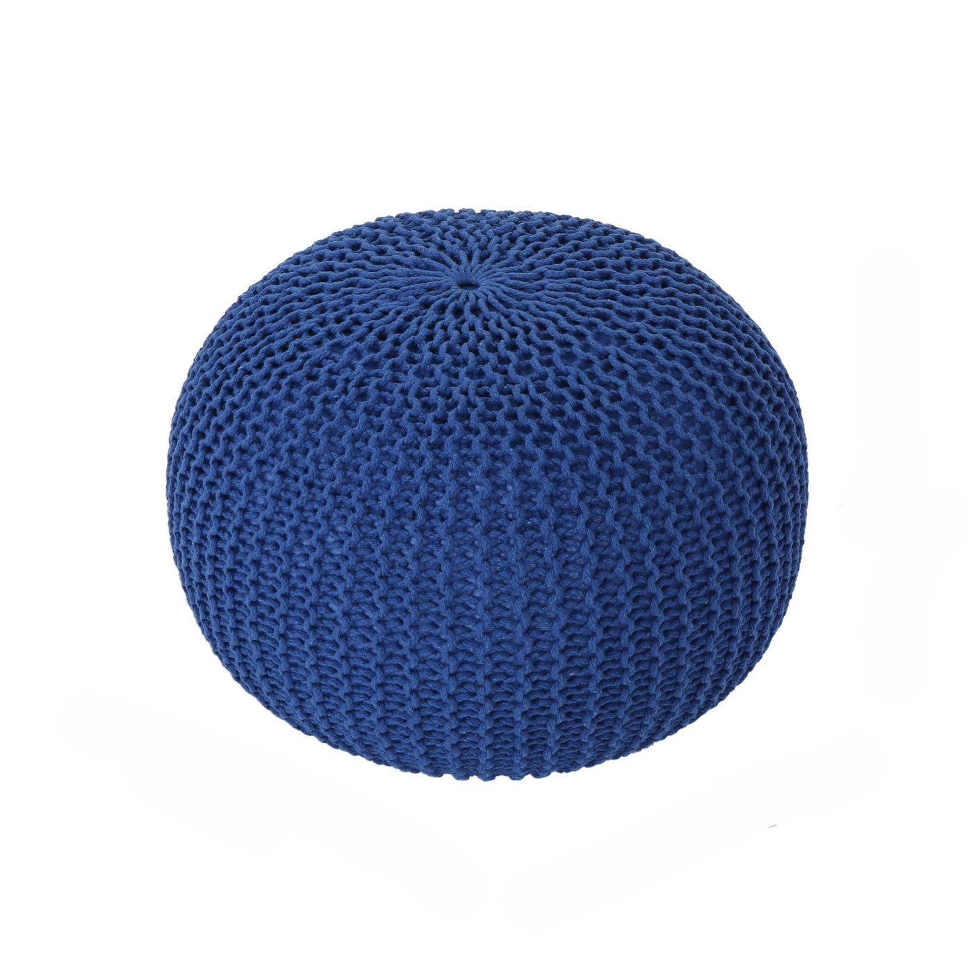 Navy Blue Knitted Cotton Round Pouf Ottoman 20