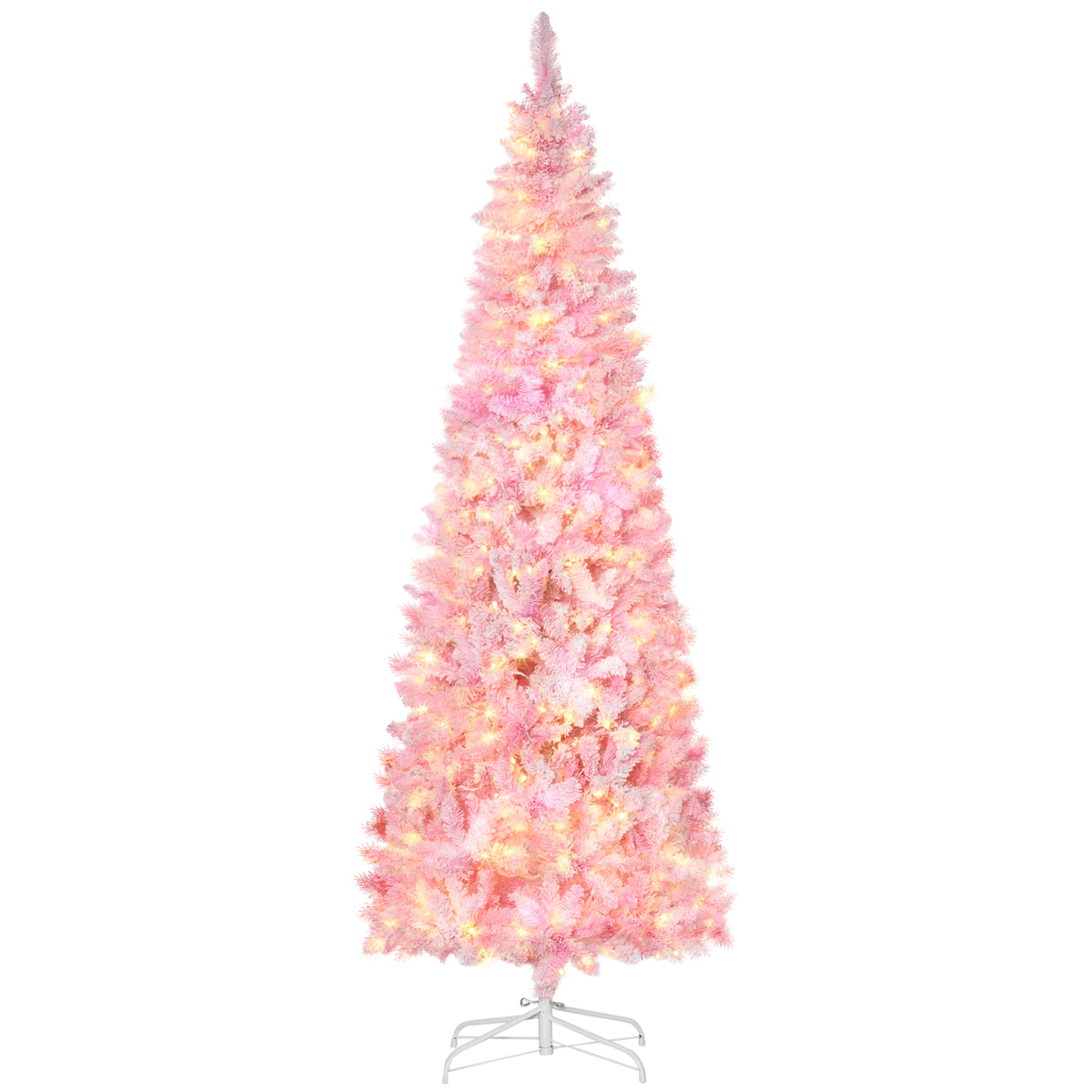 HOMCOM 7.5ft Prelit Snow Flocked Artificial Christmas Tree with Pencil Shape, Pi