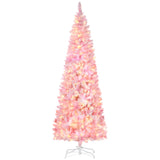 HOMCOM 7.5ft Prelit Snow Flocked Artificial Christmas Tree with Pencil Shape, Pi
