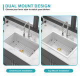 32"x19"x10" Undermount Single Bowl Fireclay Kitchen Sink