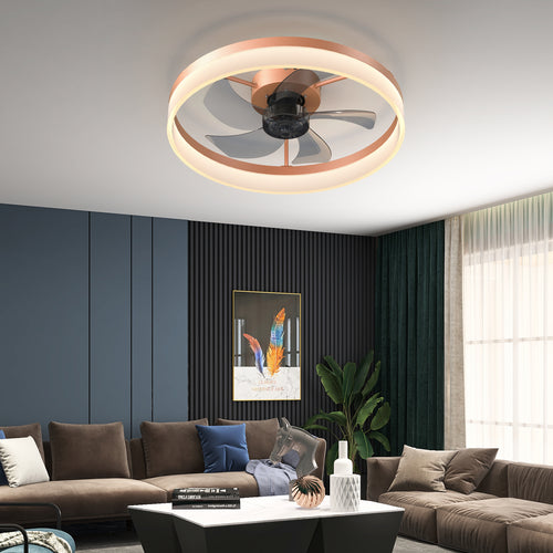 Dimmable LED Ceiling Fan with Light Modern Rose Gold Thin